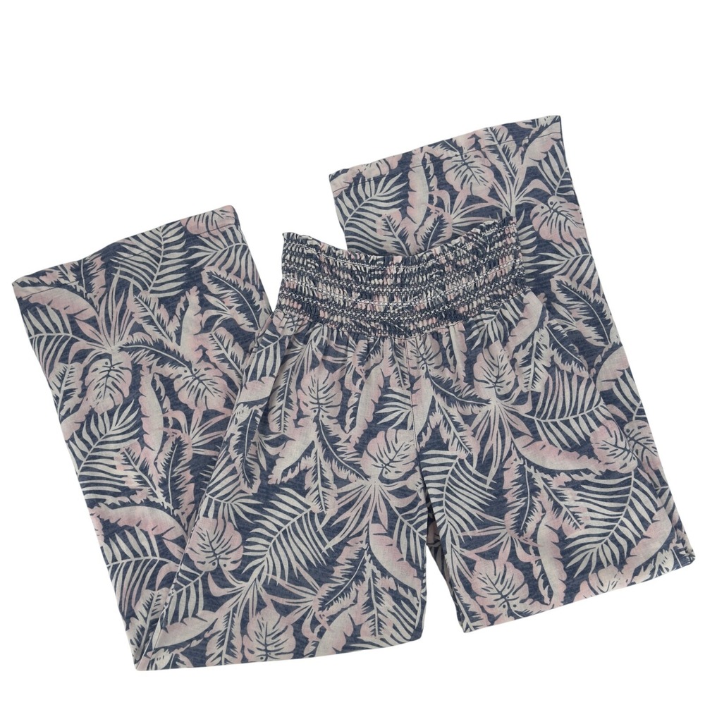 Dahui Hawaii Tropical Linen Blend‎ Wide Leg Pants Smocked Waist L